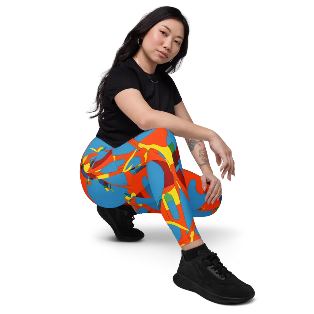 Fire Ocean Fusion on Leggings with Pockets — Right Front