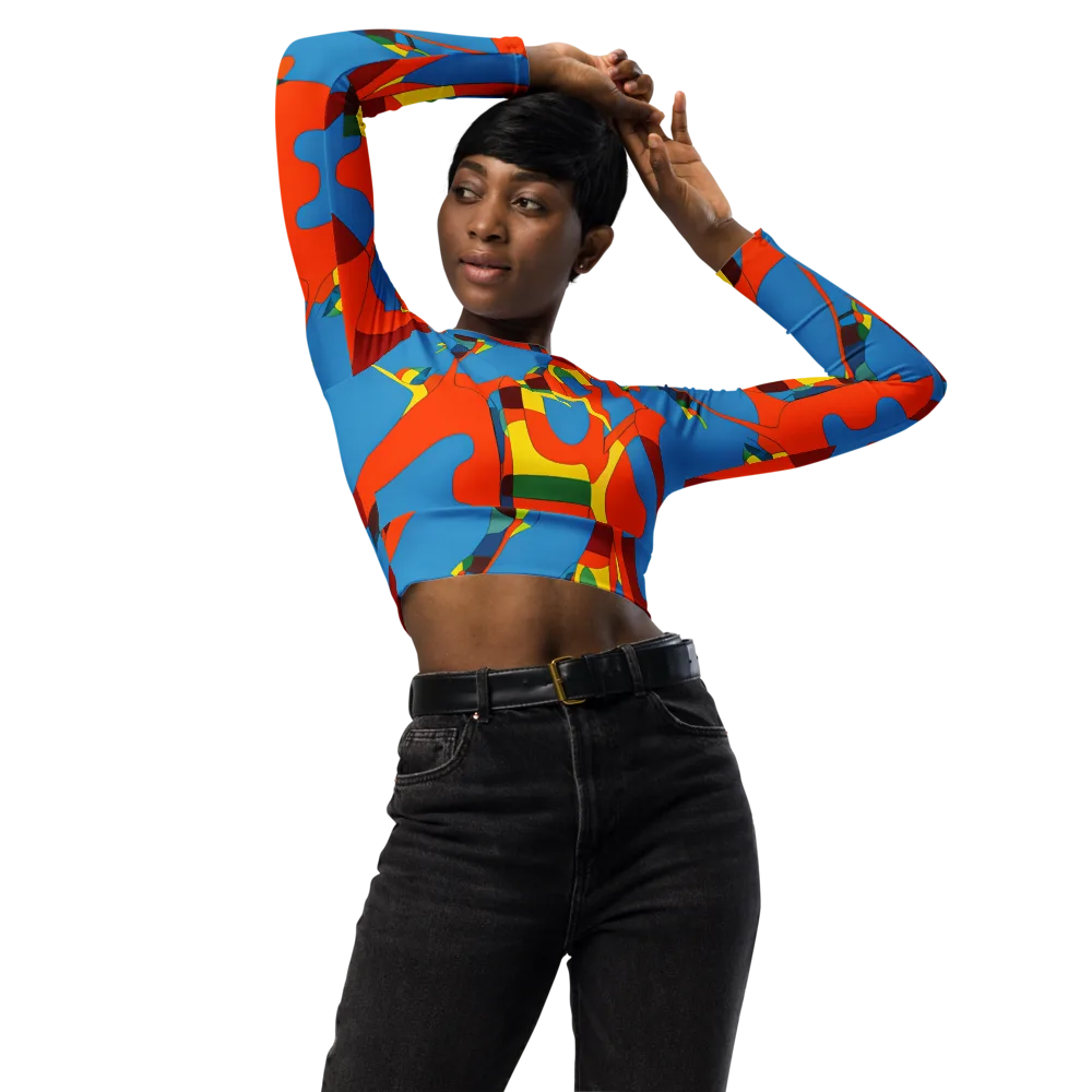 Fire Ocean Fusion on Long Sleeve Crop Top — Front
