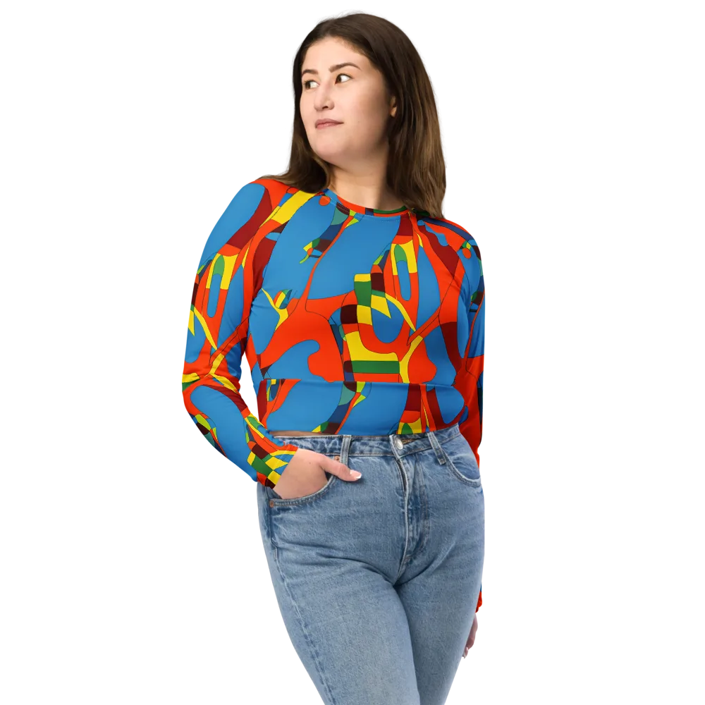 Fire Ocean Fusion on Long Sleeve Crop Top — Front