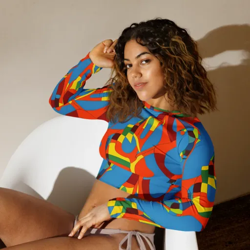 Fire Ocean Fusion on a Long Sleeve Crop Top