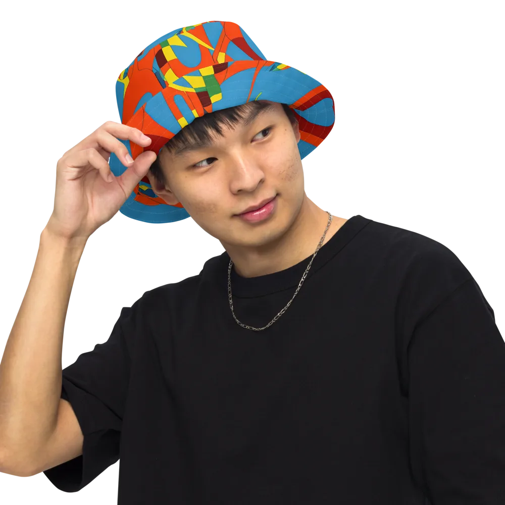 Fire Ocean Fusion on Reversible Bucket Hat — Front Inside