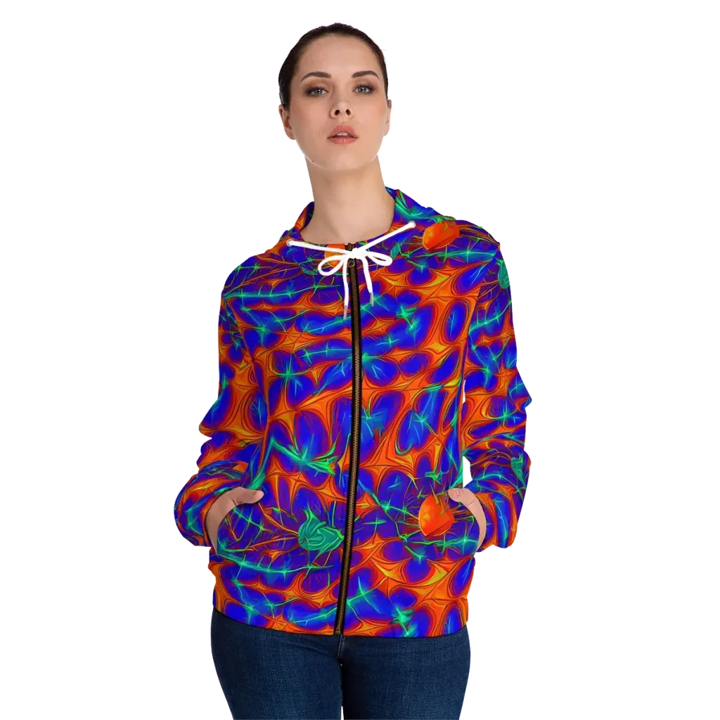 Nebula Tides on Women's Full-Zip Hoodie — Front On Person