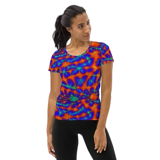 Nebula Tides on a Women's Athletic T-Shirt