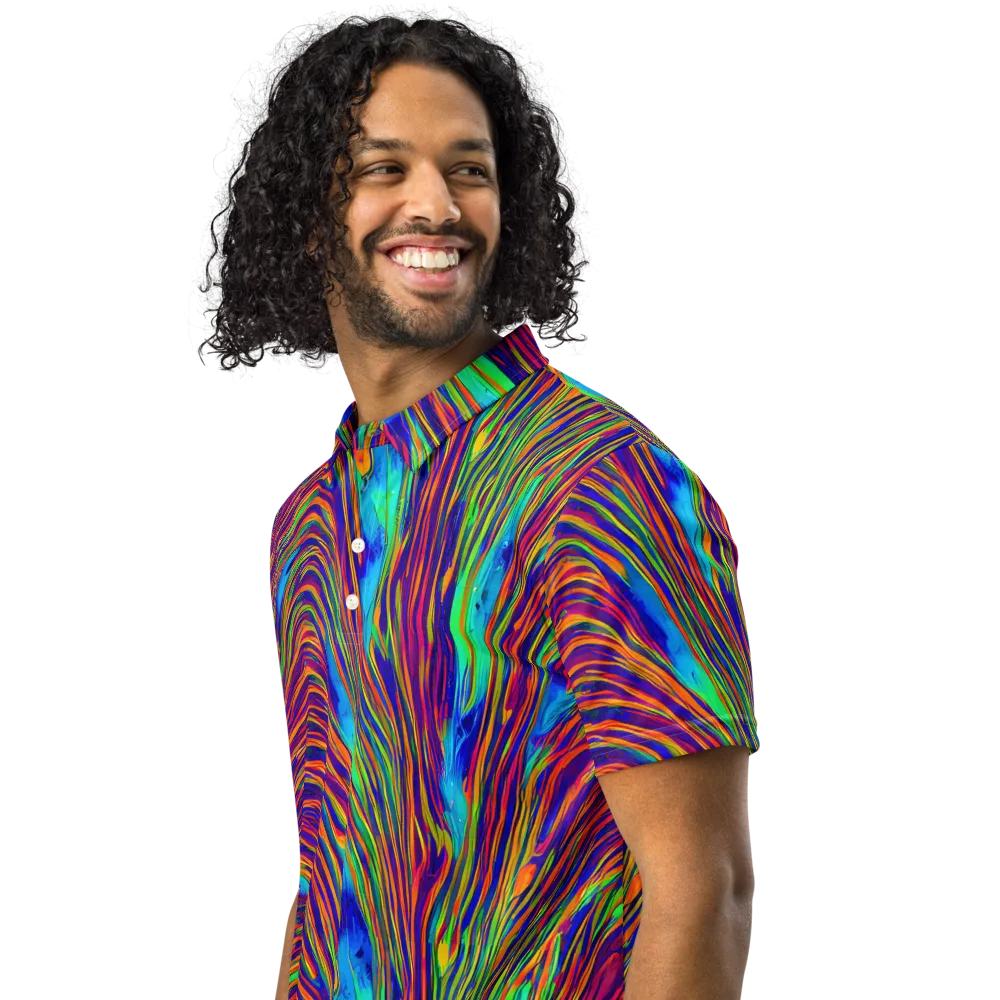 Lux Waves on Men's Slim Fit Polo Shirt — Left Front