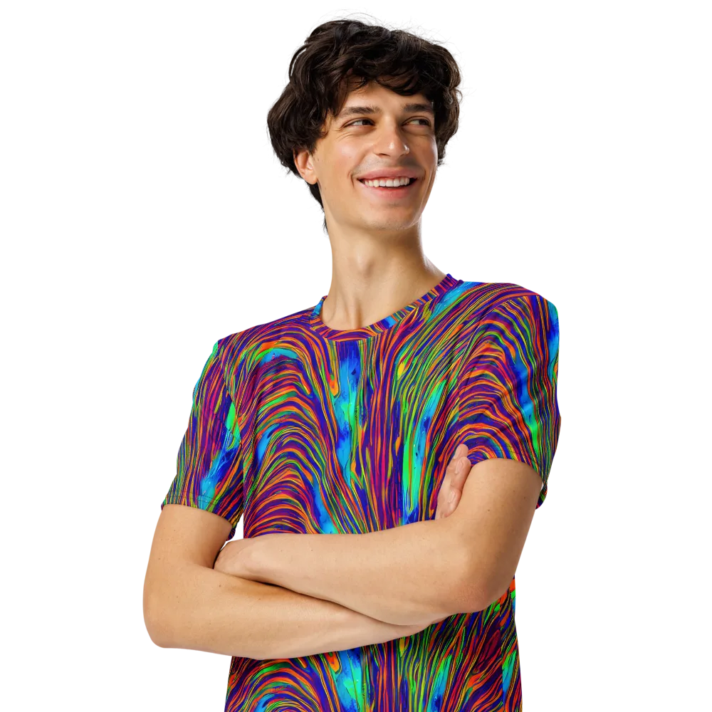 Lux Waves on Men's Crew Neck T-Shirt — Left Front
