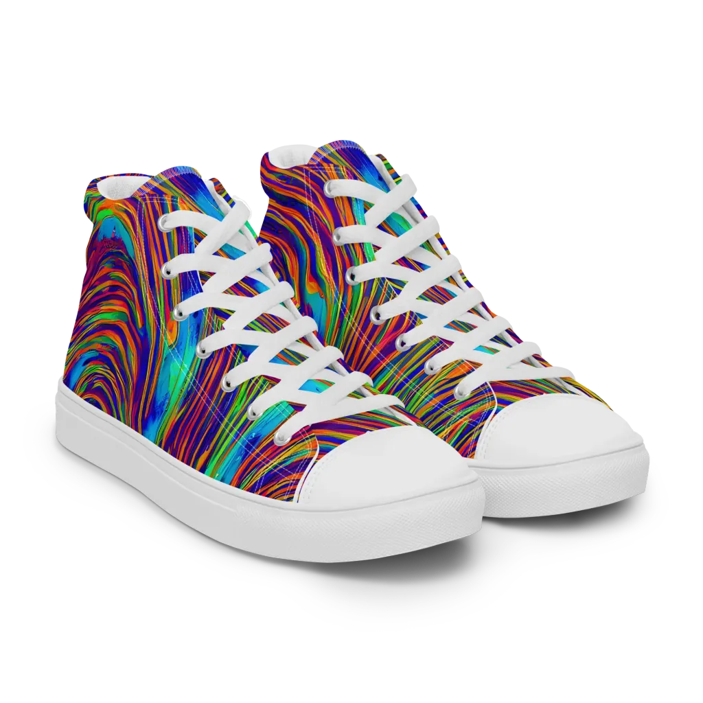 Lux Waves on Men's High Top Canvas Shoes — Right Front