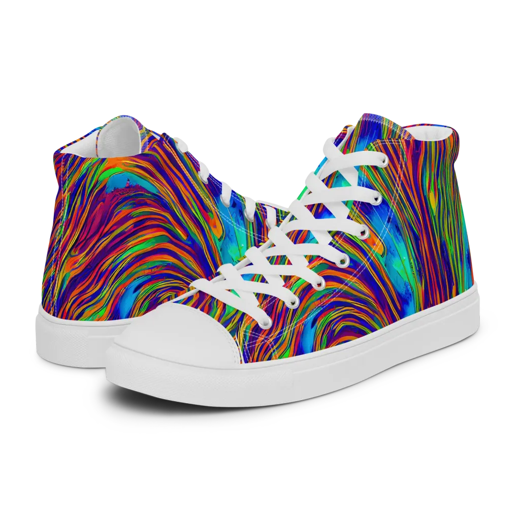 Lux Waves on Men's High Top Canvas Shoes — Left