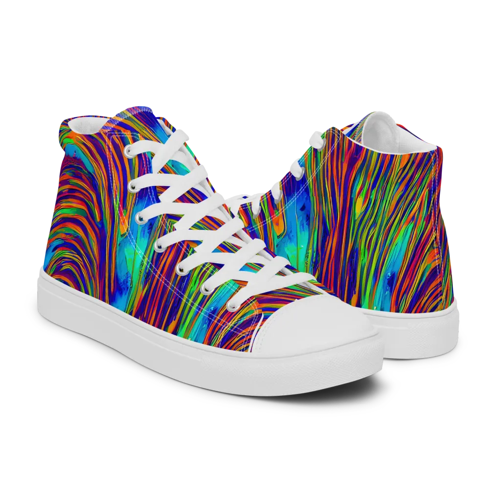 Lux Waves on Men's High Top Canvas Shoes — Right