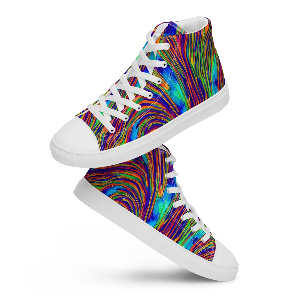 Lux Waves on Men's High Top Canvas Shoes — Front