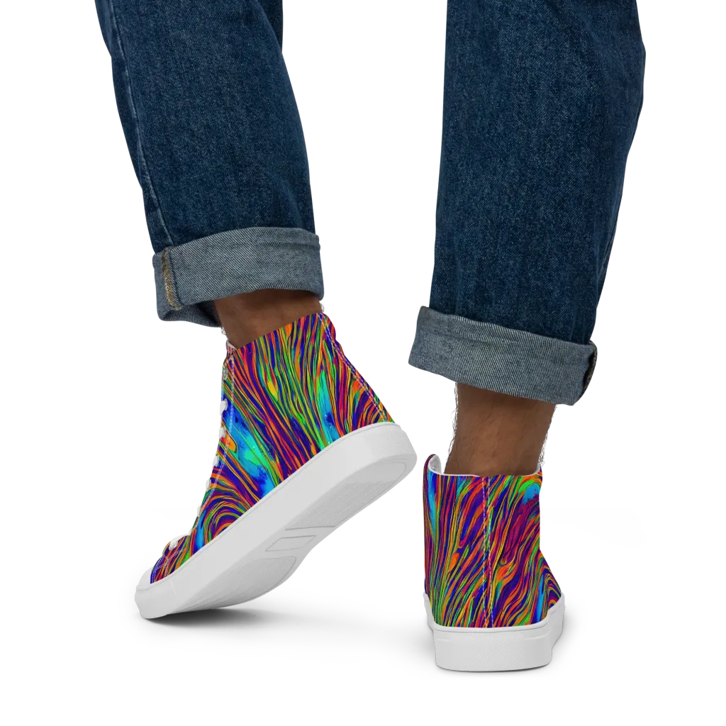 Lux Waves on Men's High Top Canvas Shoes — Back