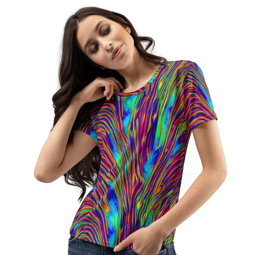 Lux Waves on Women's Crew Neck T-Shirt — Left Front