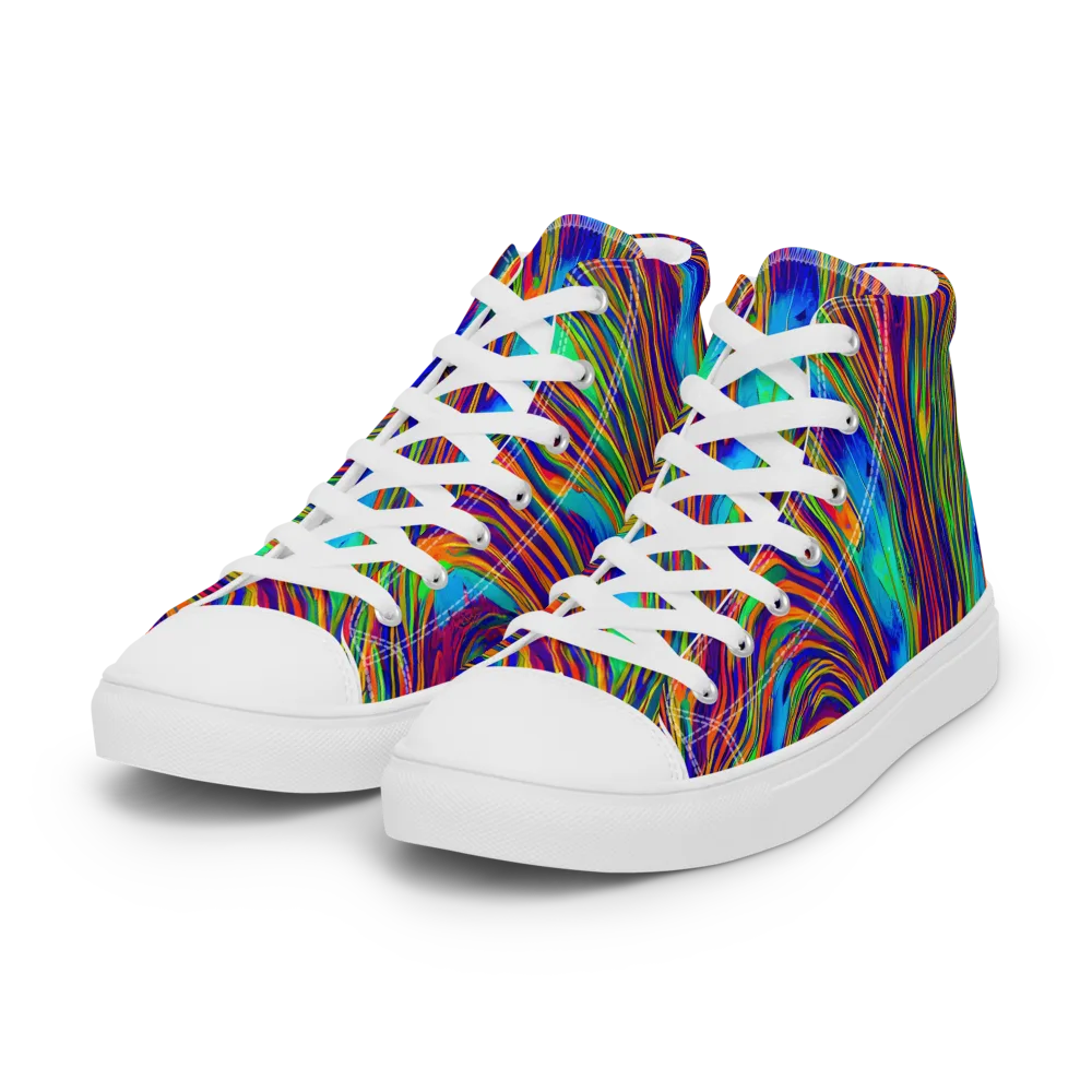 Lux Waves on Women's High Top Canvas Shoes — Left Front