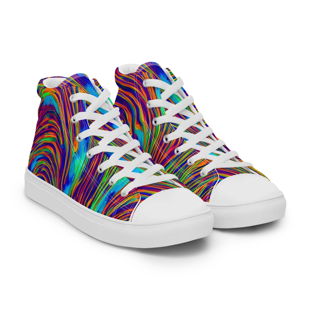 Lux Waves on Women's High Top Canvas Shoes — Right Front