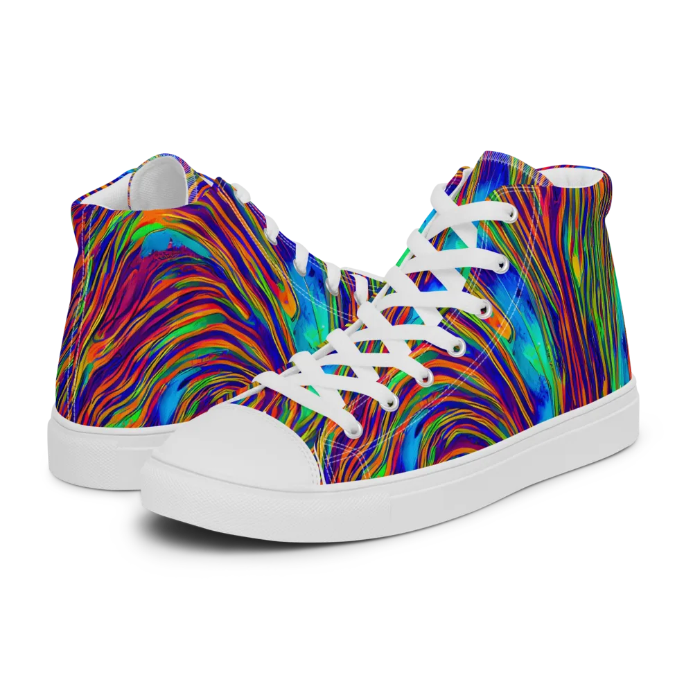 Lux Waves on Women's High Top Canvas Shoes — Left