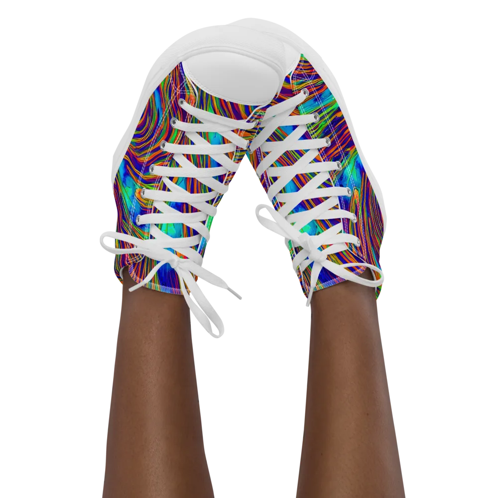 Lux Waves on Women's High Top Canvas Shoes — Front