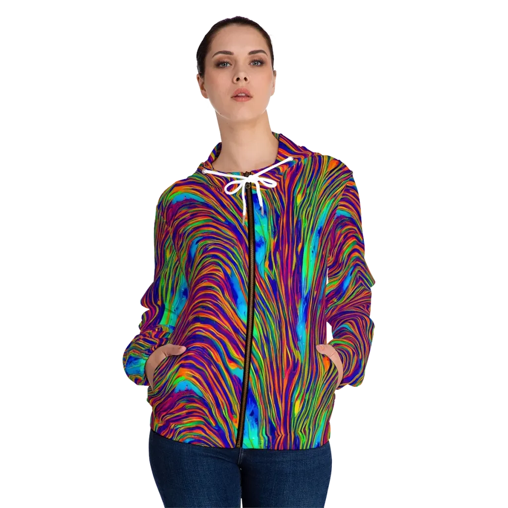 Lux Waves on Women's Full-Zip Hoodie — Front On Person