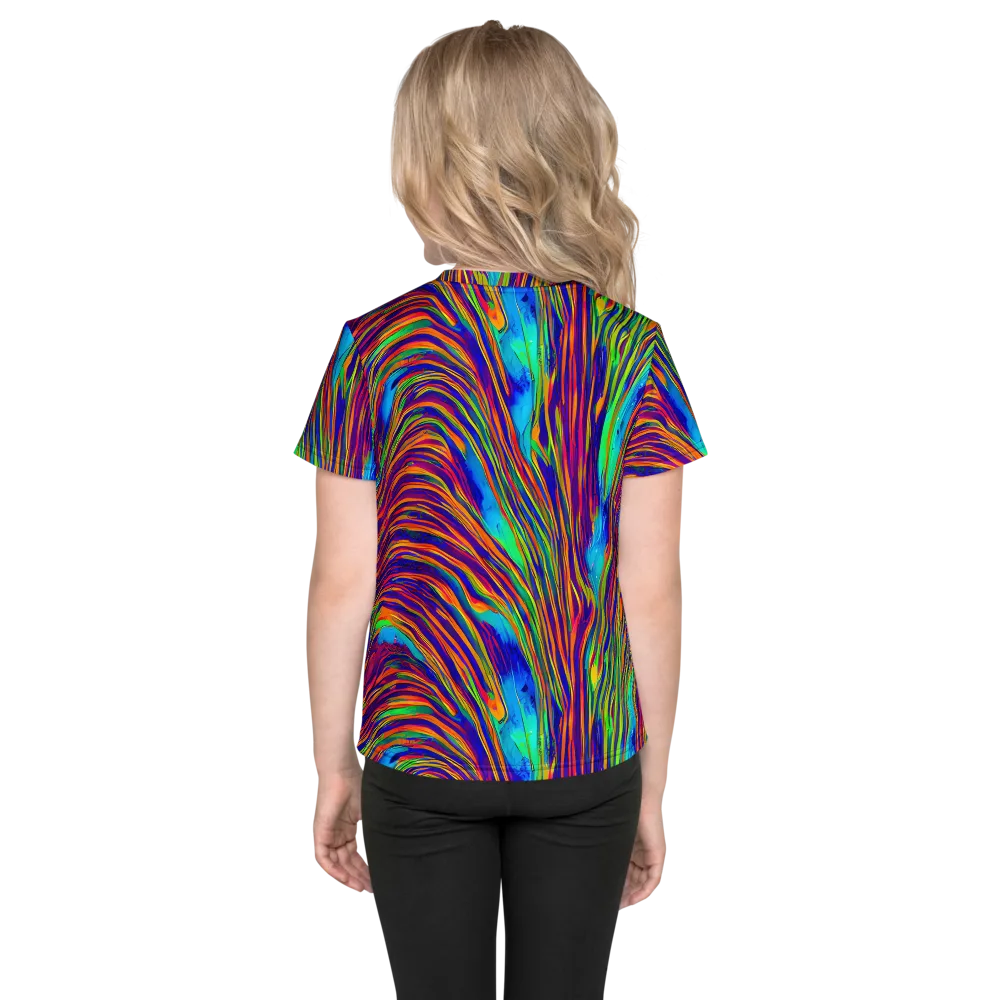 Lux Waves on Kids Crew Neck T-Shirt — Back