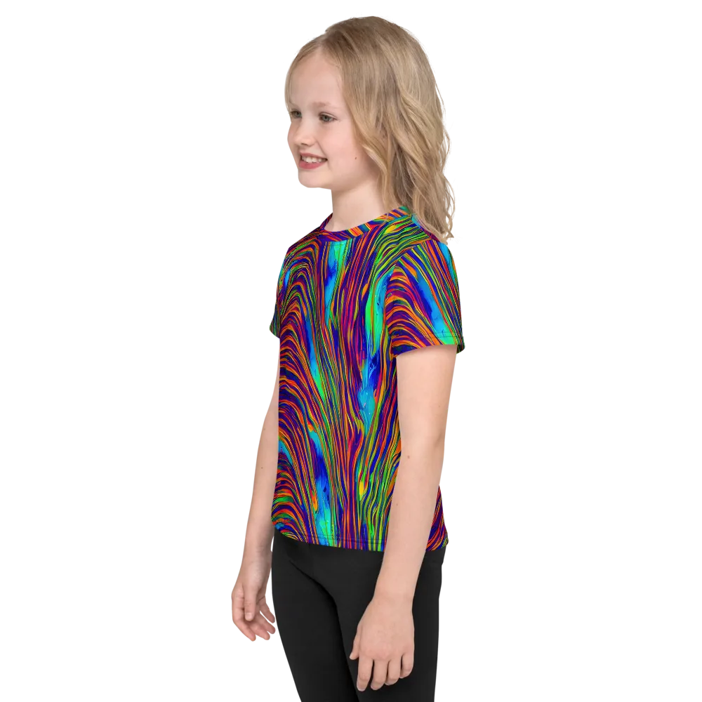 Lux Waves on Kids Crew Neck T-Shirt — Left