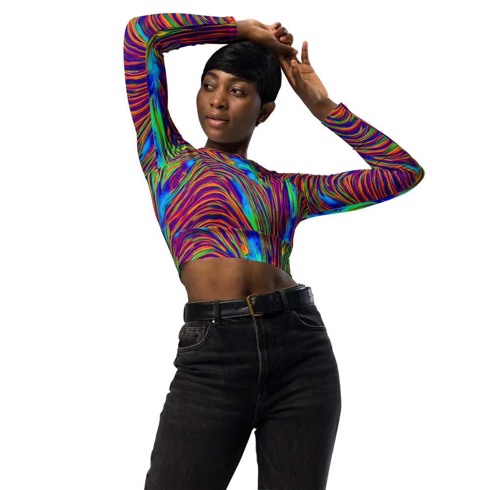 Lux Waves on Long Sleeve Crop Top — Front