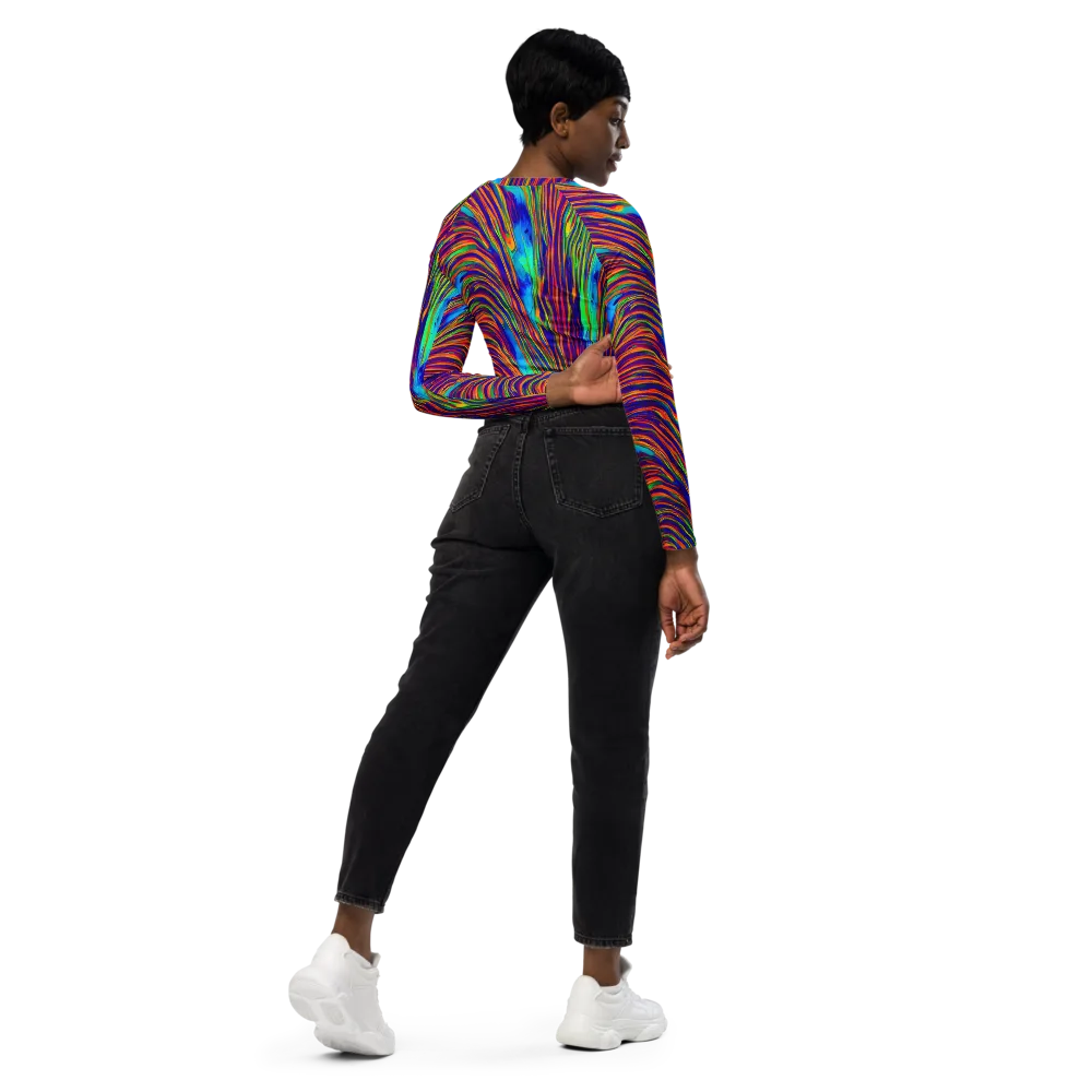 Lux Waves on Long Sleeve Crop Top — Right Back