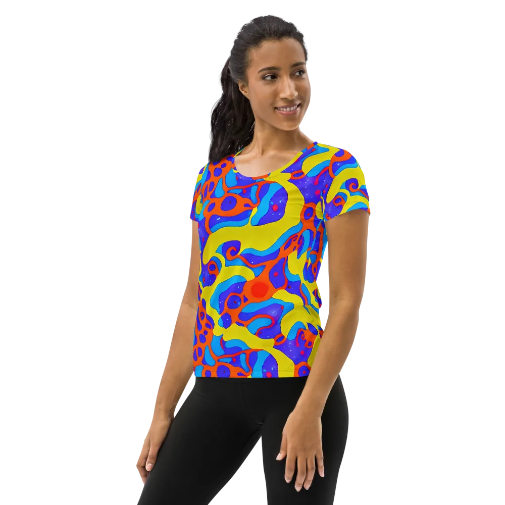 Elmyr's Enigma on Women's Athletic T-Shirt — Left
