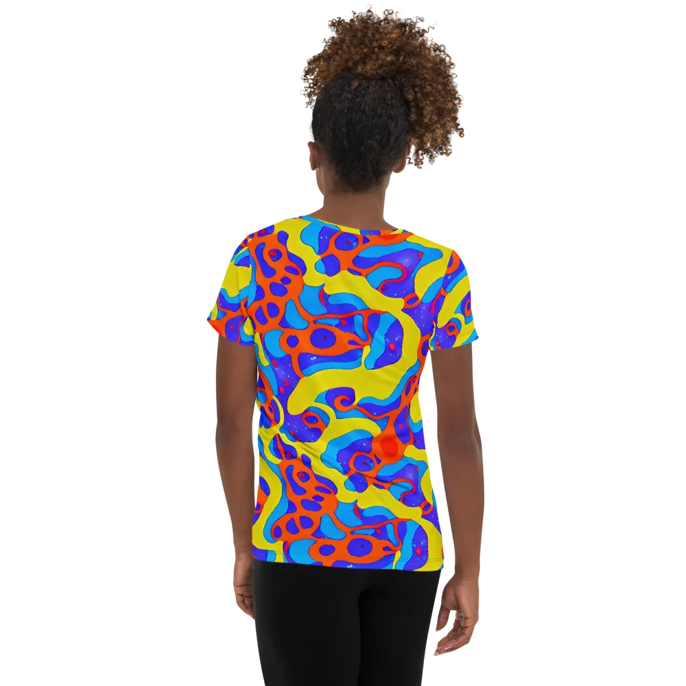 Elmyr's Enigma on Women's Athletic T-Shirt — Back