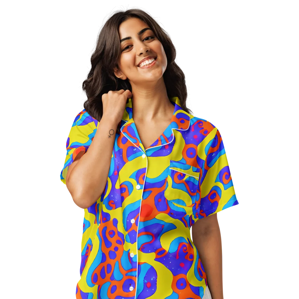 Elmyr's Enigma on Women's Short Sleeve Pajama Top — Front