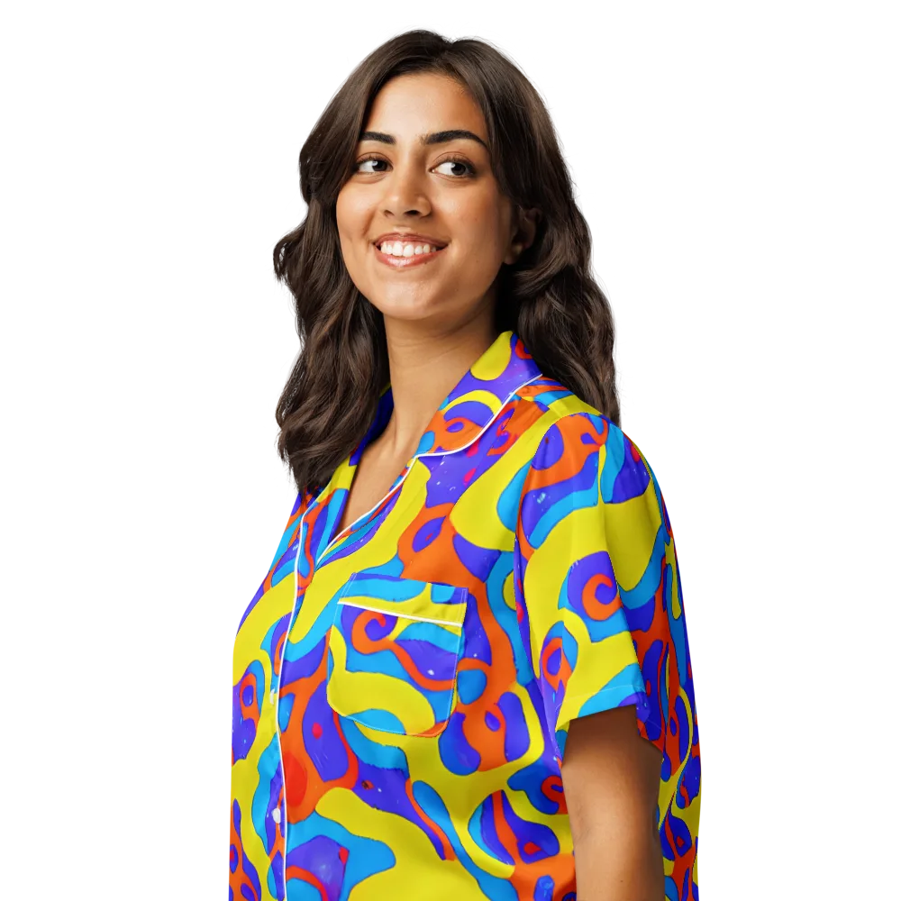 Elmyr's Enigma on Women's Short Sleeve Pajama Top — Left Front