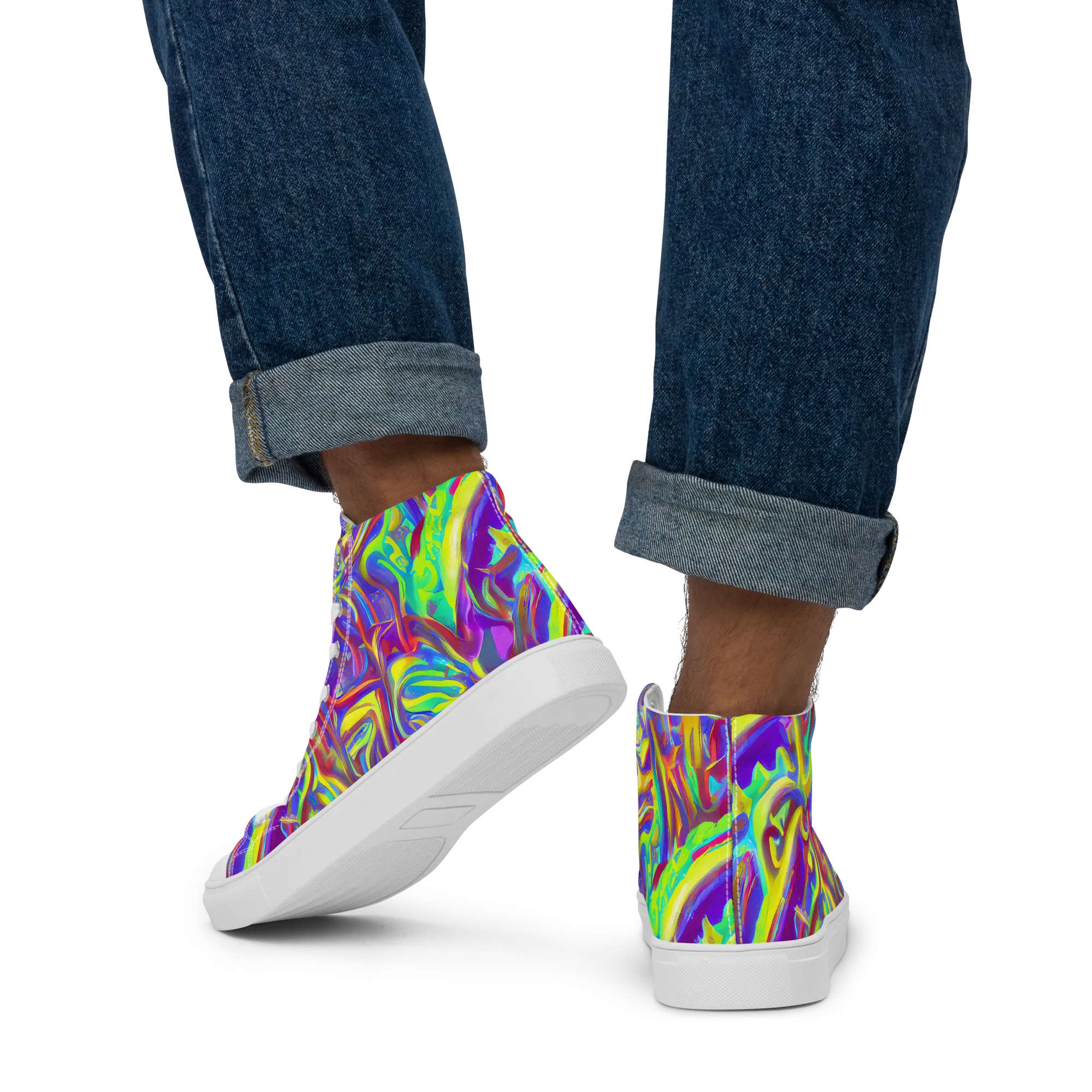 Daliesque Drift on Men's High Top Canvas Shoes — Back