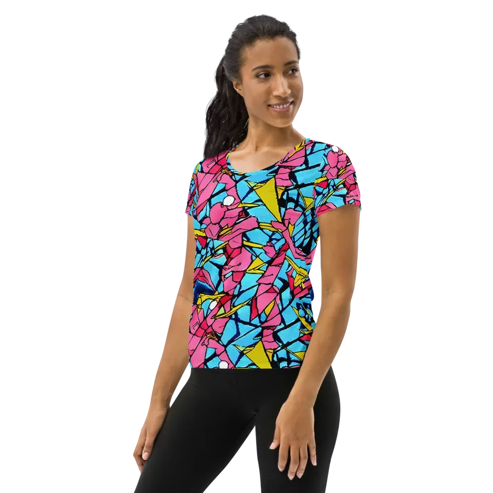 Barbier Bloom on Women's Athletic T-Shirt — Left