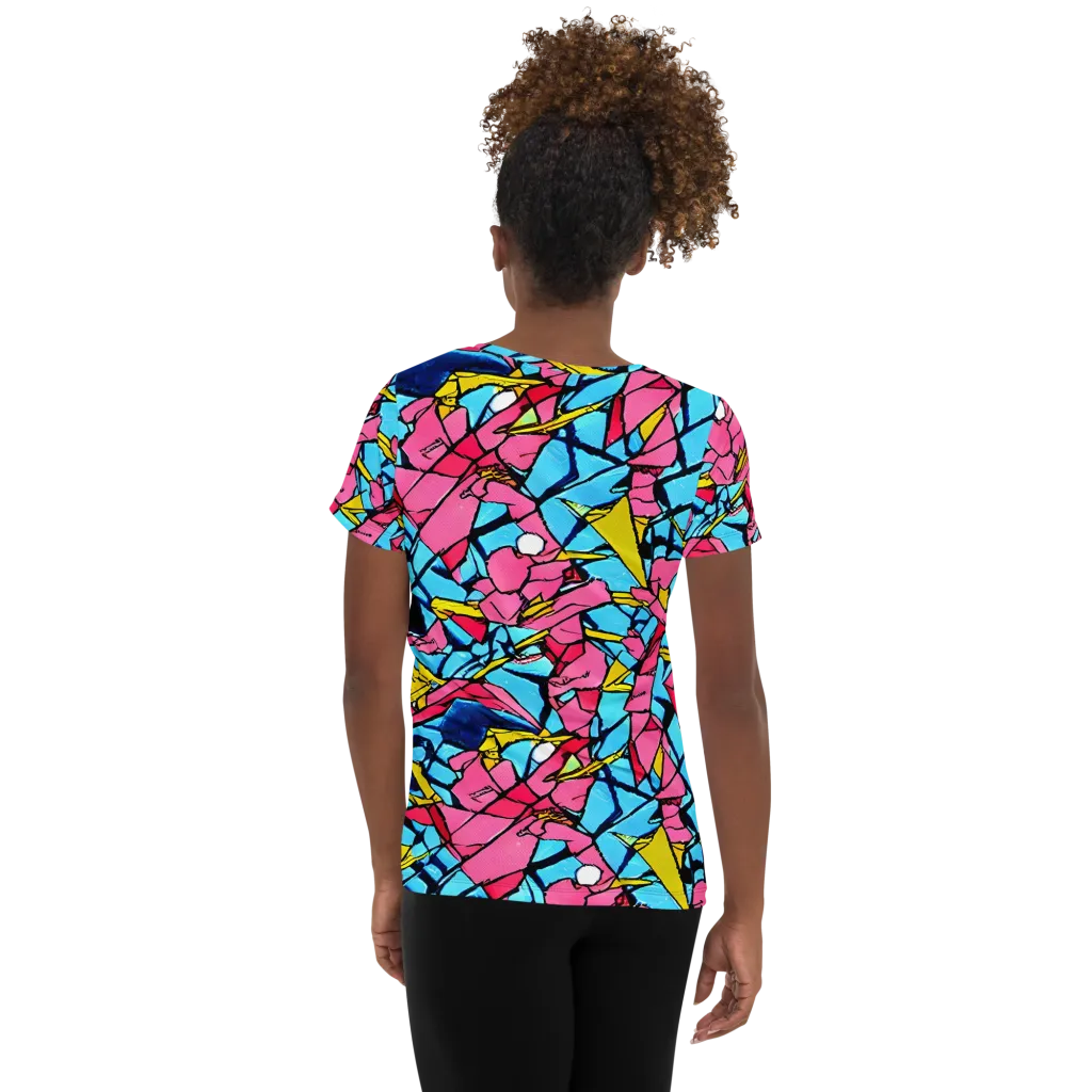 Barbier Bloom on Women's Athletic T-Shirt — Back