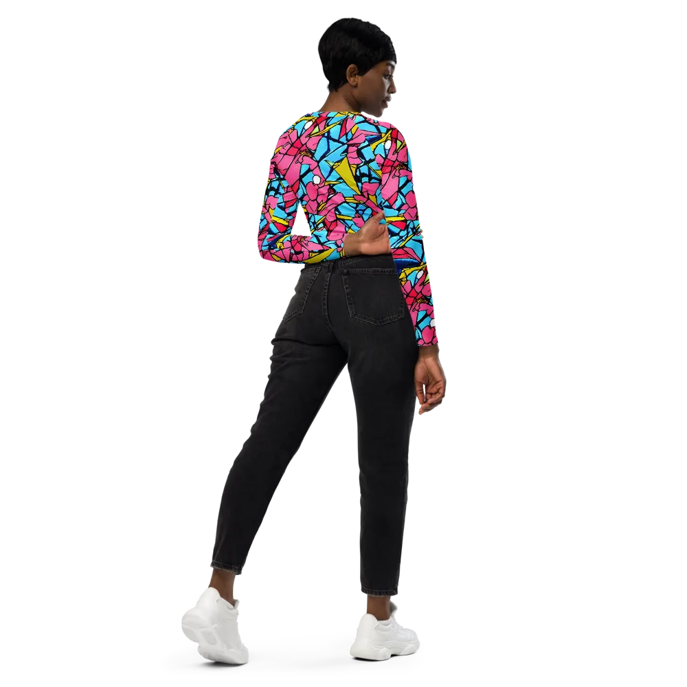 Barbier Bloom on Long Sleeve Crop Top — Right Back