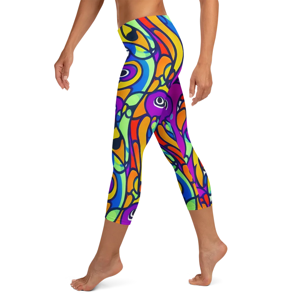 Kaleido Fish on Capri Leggings — Left