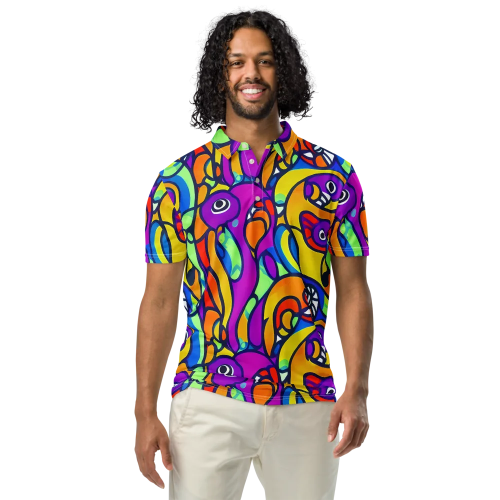 Kaleido Fish on Men's Slim Fit Polo Shirt — Front