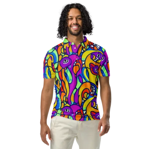Kaleido Fish on a Men's Slim Fit Polo Shirt