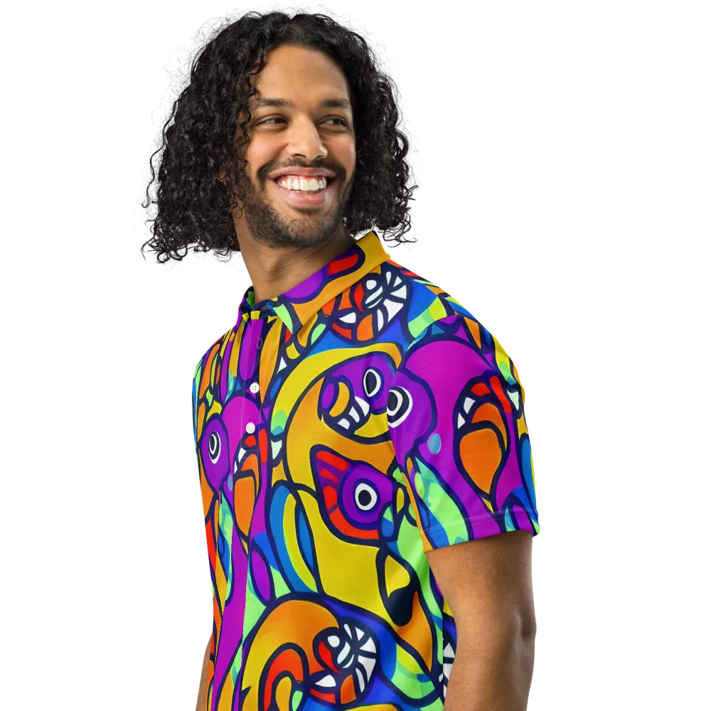 Kaleido Fish on Men's Slim Fit Polo Shirt — Left Front