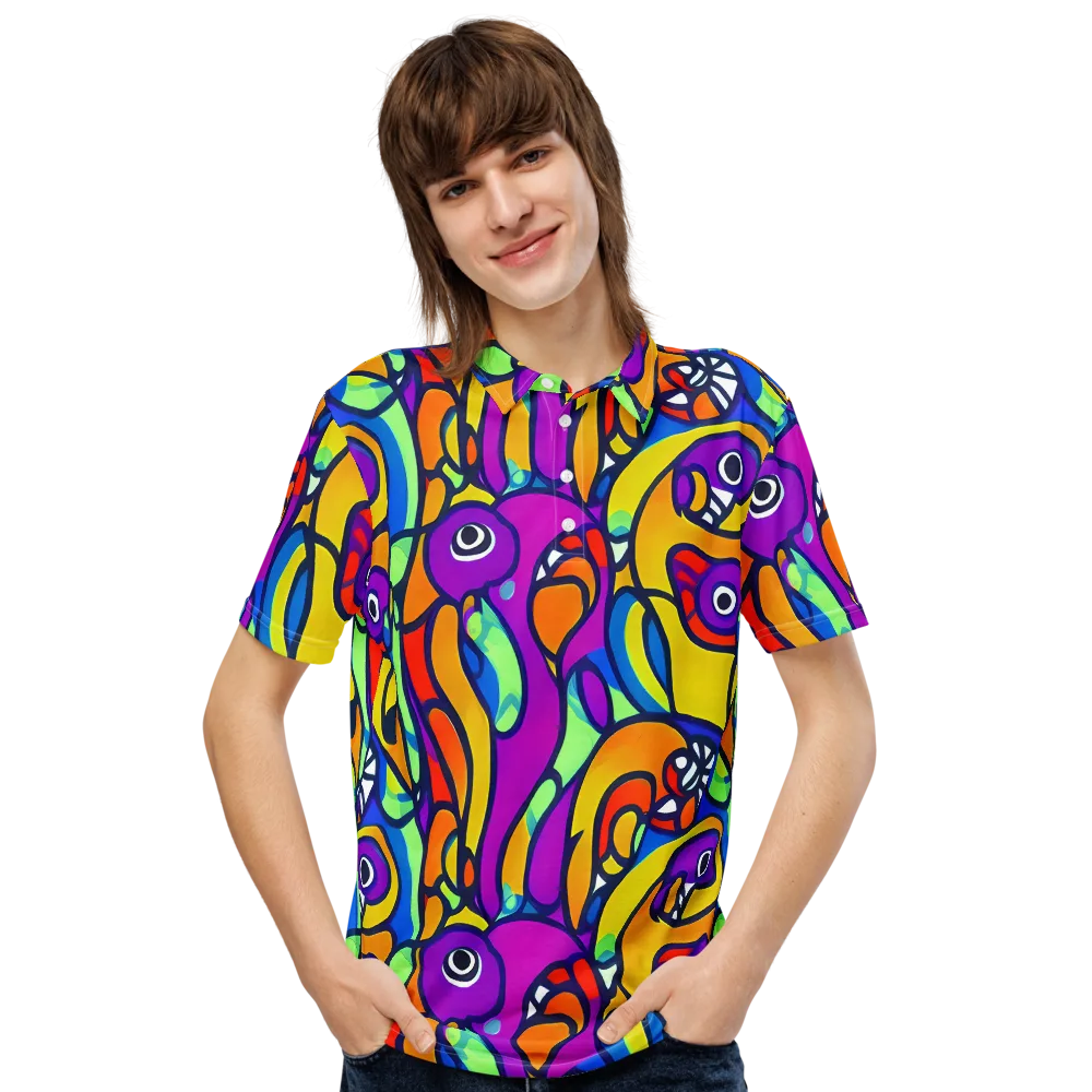 Kaleido Fish on Men's Slim Fit Polo Shirt — Front