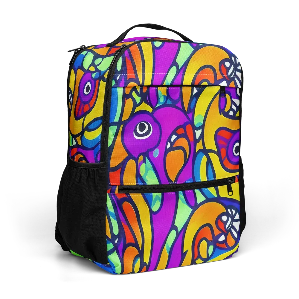 Kaleido Fish on Utility Backpack — Right Front