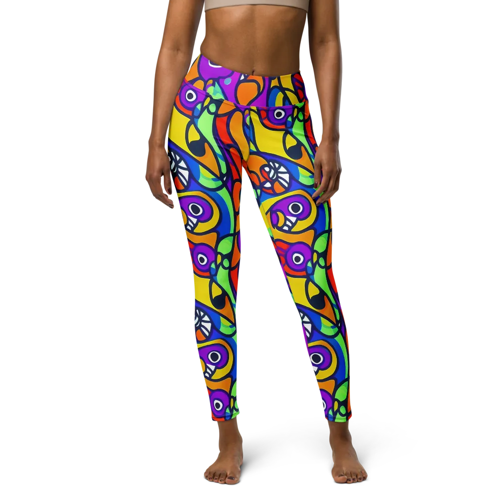 Kaleido Fish on Yoga Leggings — Front