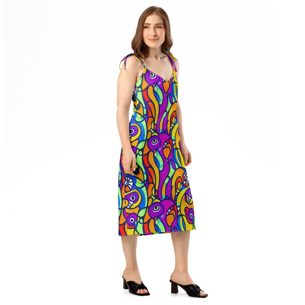 Kaleido Fish on Slip Dress — Right Front