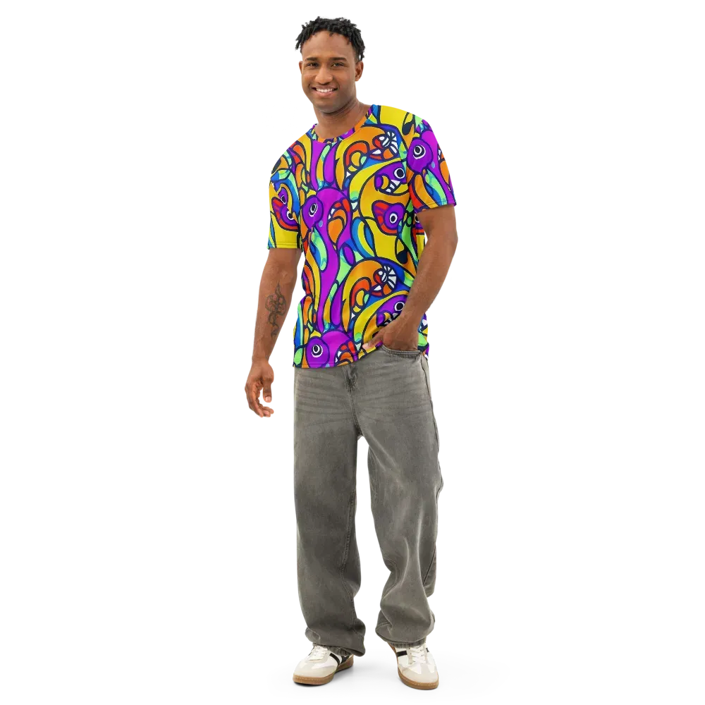 Kaleido Fish on Men's Cotton Crew Neck T-Shirt — Front