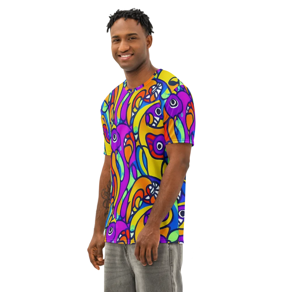 Kaleido Fish on Men's Cotton Crew Neck T-Shirt — Left Front