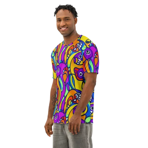 Kaleido Fish on a Men's Cotton Crew Neck T-Shirt