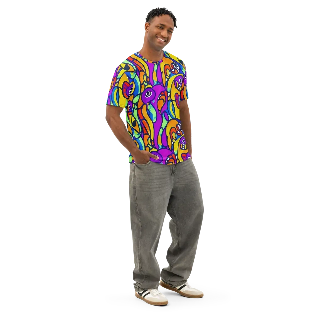 Kaleido Fish on Men's Cotton Crew Neck T-Shirt — Right Front