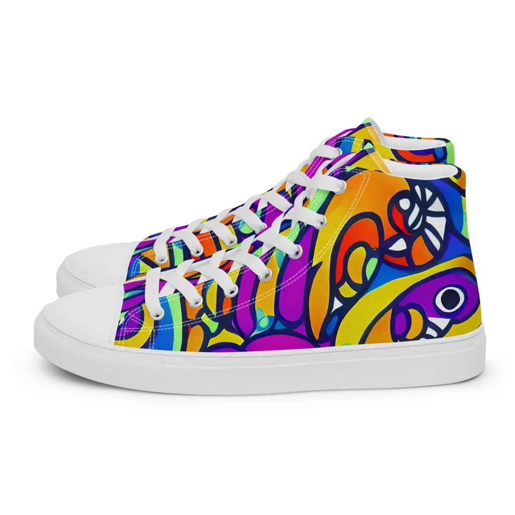 Kaleido Fish on Men's High Top Canvas Shoes — Left