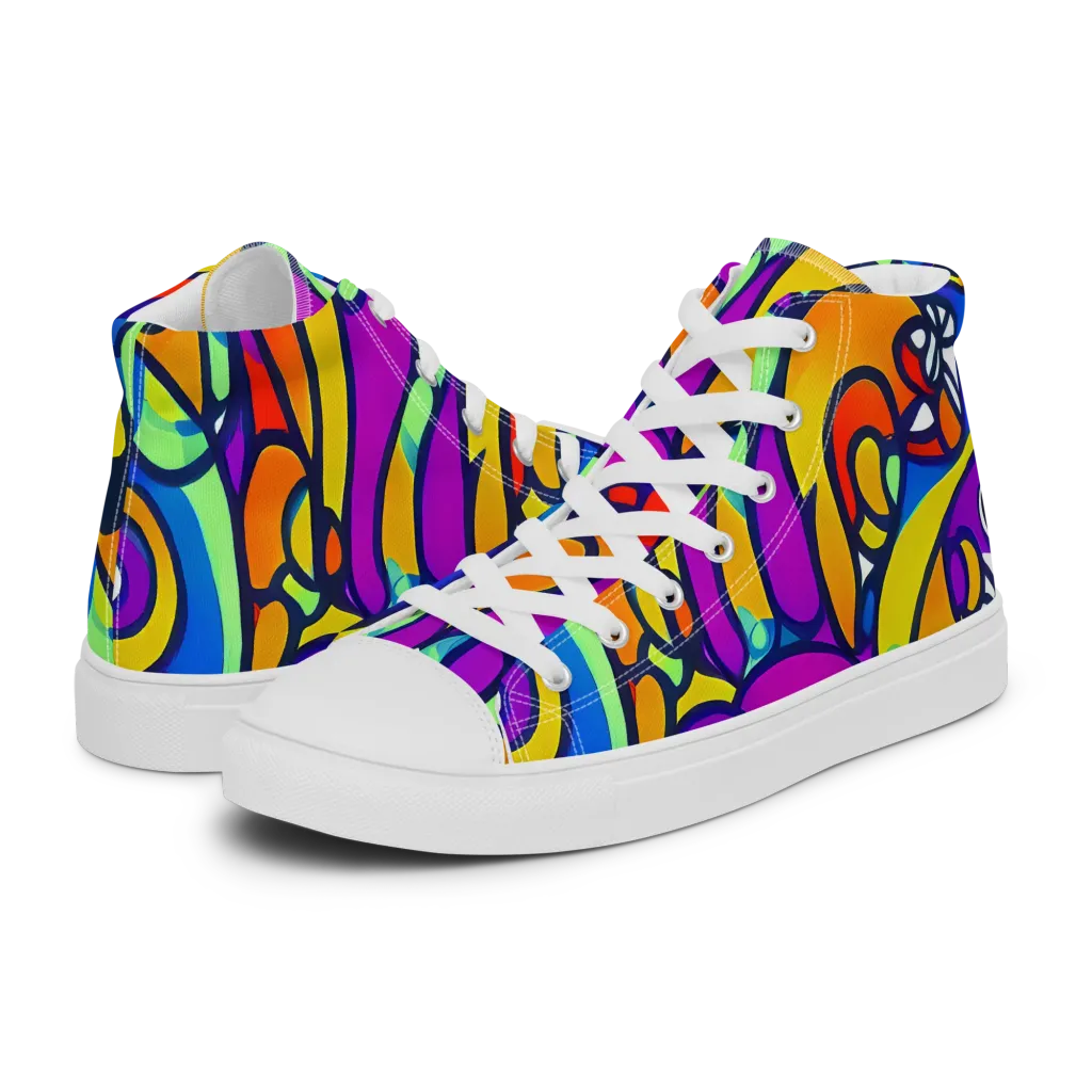 Kaleido Fish on Men's High Top Canvas Shoes — Left