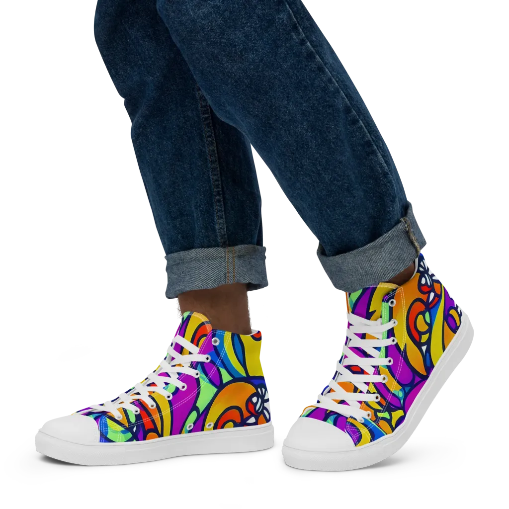 Kaleido Fish on Men's High Top Canvas Shoes — Left