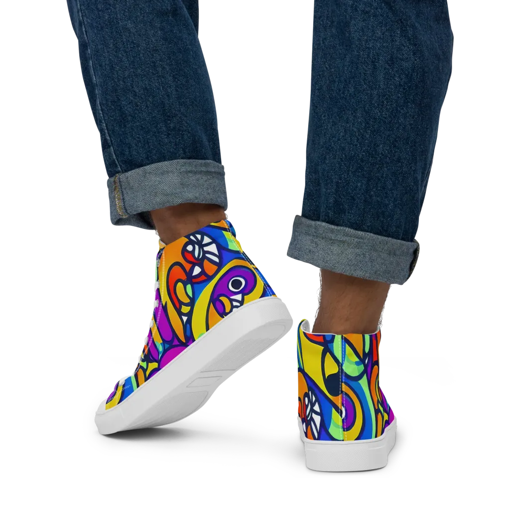 Kaleido Fish on Men's High Top Canvas Shoes — Back