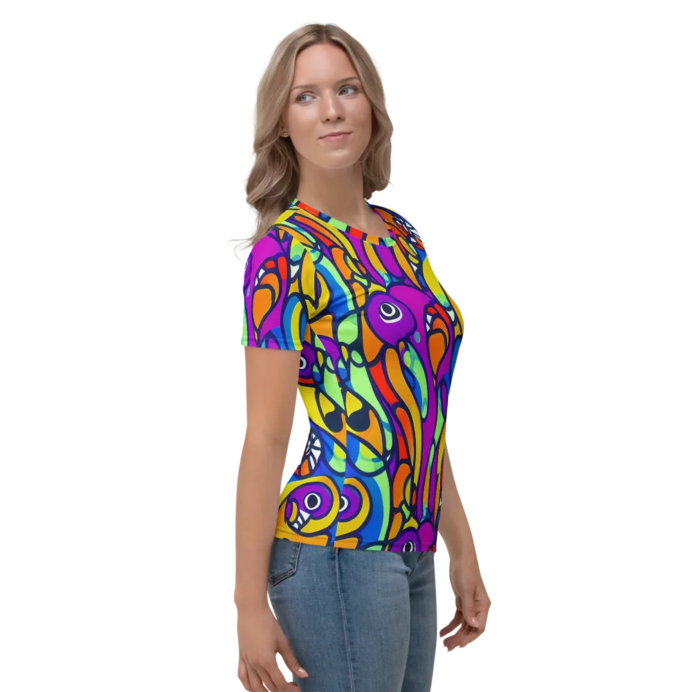 Kaleido Fish on Women's Crew Neck T-Shirt — Right