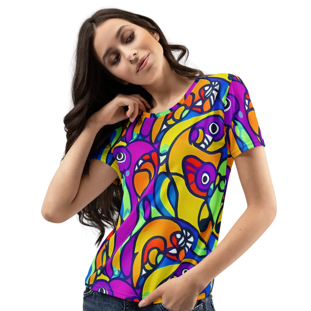 Kaleido Fish on Women's Crew Neck T-Shirt — Left Front